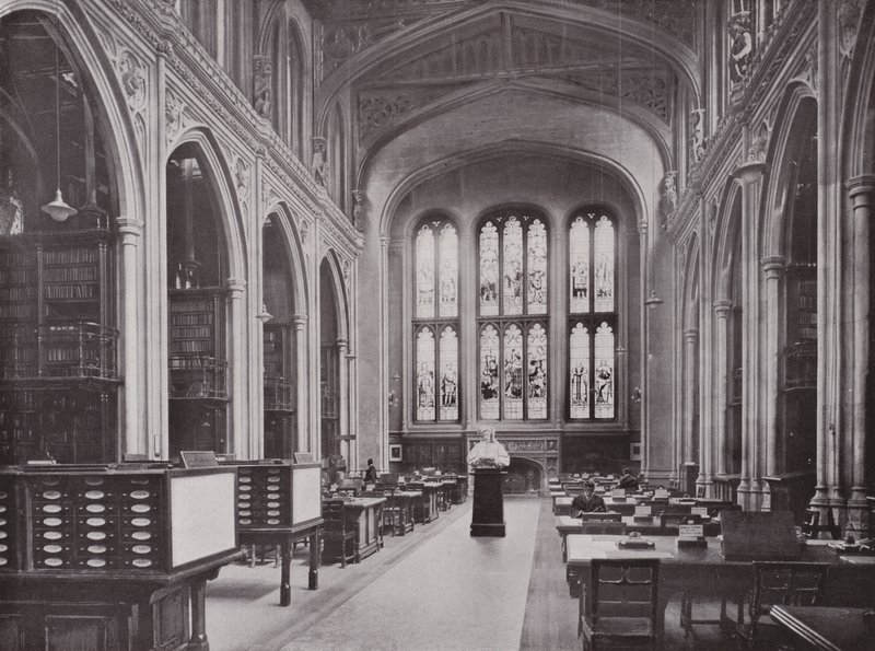 Biblioteka Guildhall, z popiersiem Chaucer autorstwa English Photographer