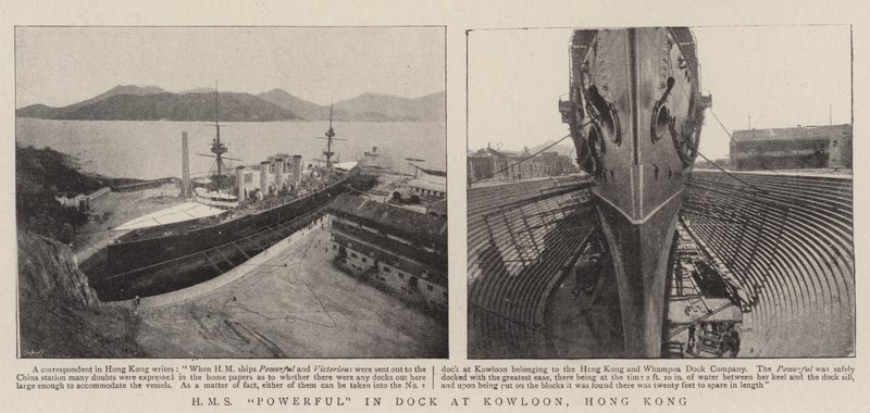 HMS Potężny w Doku w Kowloon w Hongkongu autorstwa English Photographer