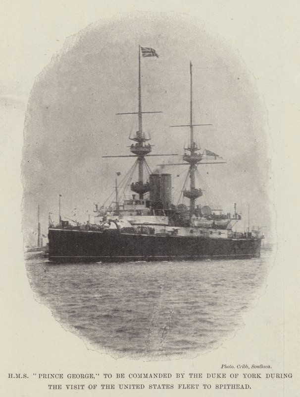HMS Prince George, dowodzony przez księcia Yorku podczas wizyty floty Stanów Zjednoczonych w Spithead autorstwa English Photographer