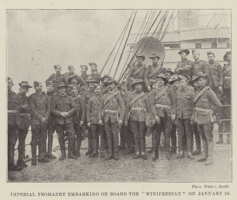 Imperialny Yeomanry zaokrętowany na pokład „Winifredian” 28 stycznia autorstwa English Photographer