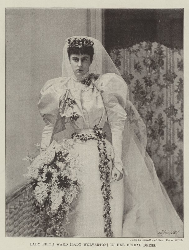 Lady Edith Ward (Lady Wolverton) w sukni ślubnej autorstwa English Photographer