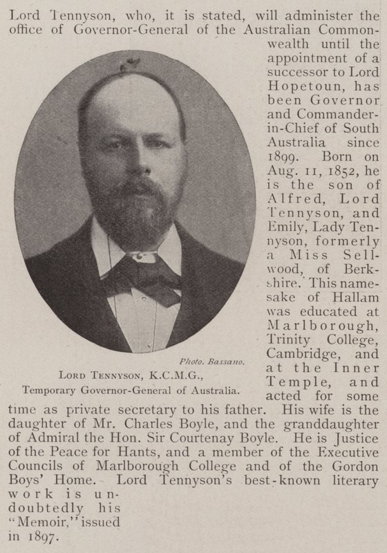 Lord Tennyson, KCMG, Tymczasowy Gubernator Generalny Australii autorstwa English Photographer