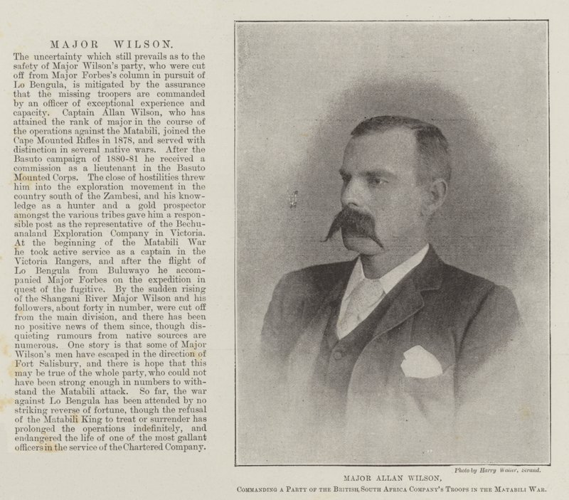 Major Allan Wilson, dowodzący Partią Brytyjskich Oddziałów Kompanii RPA w wojnie Matabili autorstwa English Photographer