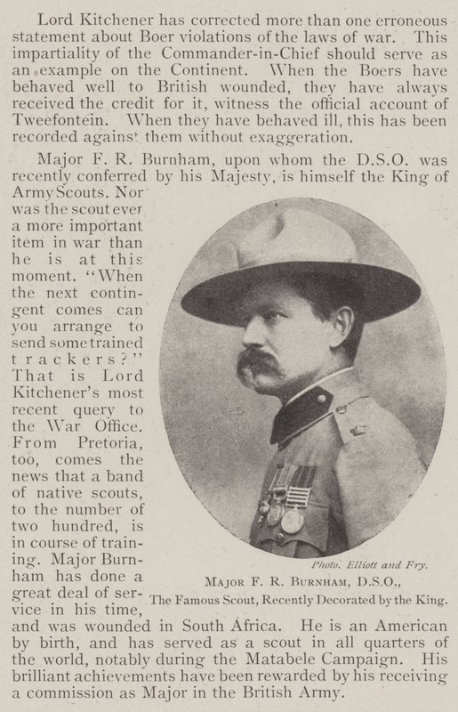 Major FR Burnham, DSO, słynny skaut, niedawno odznaczony przez króla autorstwa English Photographer