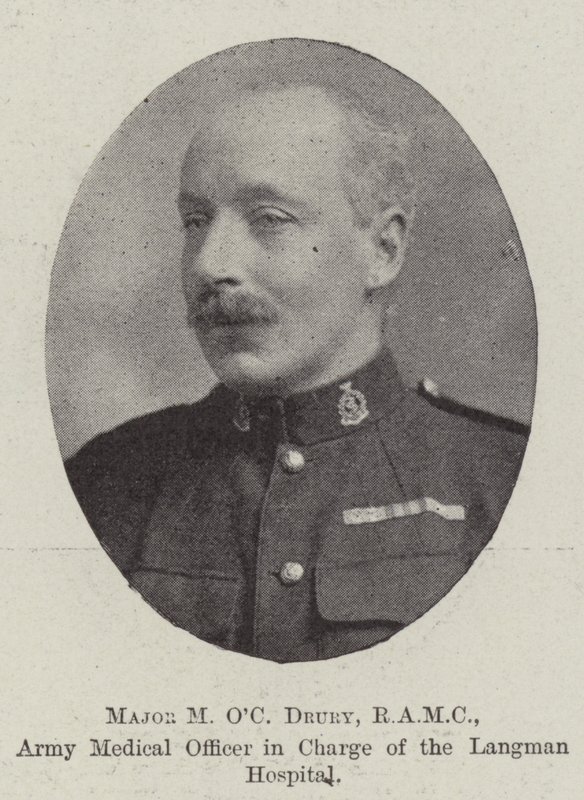 Major MO OC Drury, RAMC, wojskowy oficer medyczny odpowiedzialny za szpital Langman autorstwa English Photographer