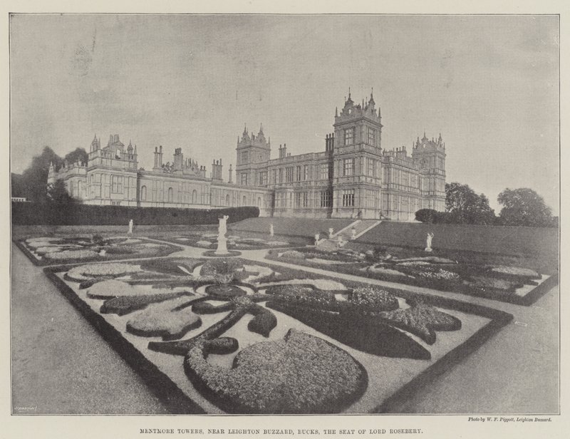 Mentmore Towers, niedaleko Leighton Buzzard, Buckinghamshire, siedziba Lorda Rosebery autorstwa English Photographer
