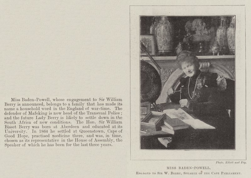 Panna Baden-Powell, zaręczona z Sir W Berrym, przewodniczącym parlamentu Cape autorstwa English Photographer