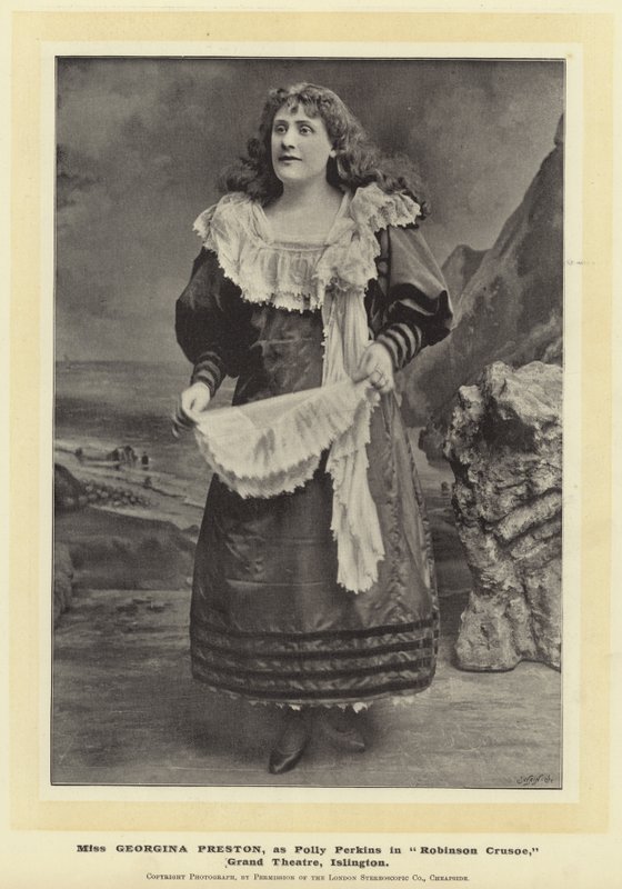 Panna Georgina Preston, jako Polly Perkins w Robinson Crusoe, Grand Theatre, Islington autorstwa English Photographer