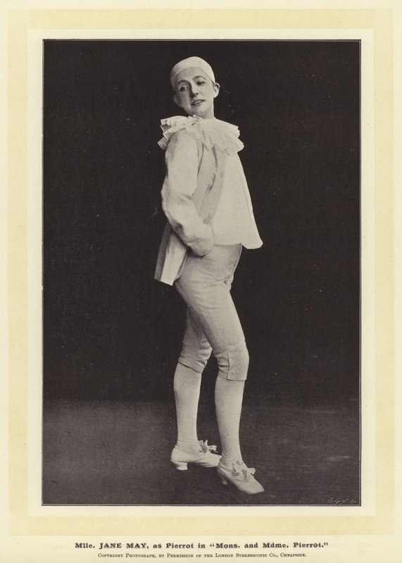 Mlle Jane May jako Pierrot w Mons i Mdme Pierrot autorstwa English Photographer