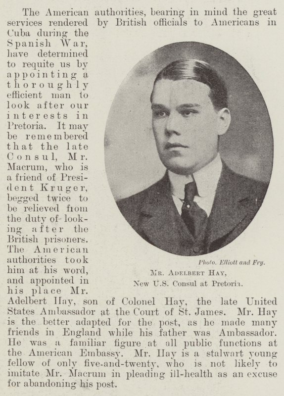 Pan Adelbert Hay, nowy konsul USA w Pretorii autorstwa English Photographer