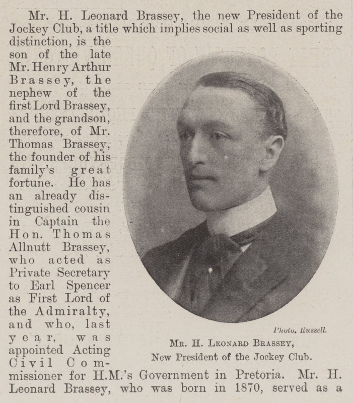 Pan H Leonard Brassey, nowy prezes Jockey Club autorstwa English Photographer