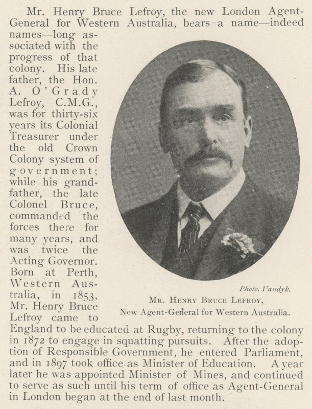 Pan Henry Bruce Lefroy, nowy agent generalny Australii Zachodniej autorstwa English Photographer