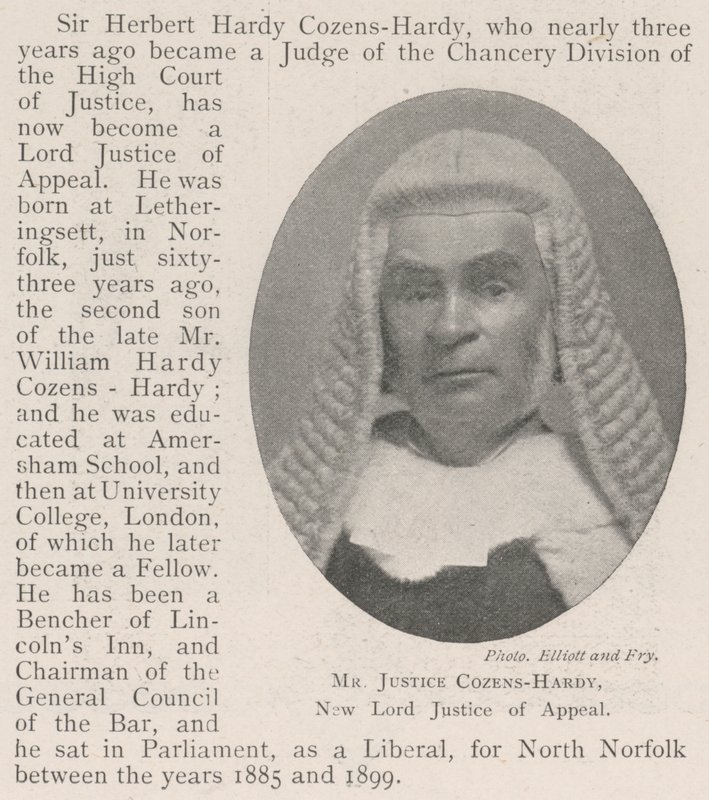 Mr Justice Cozens-Hardy, nowy Lord Justice of Appeal autorstwa English Photographer