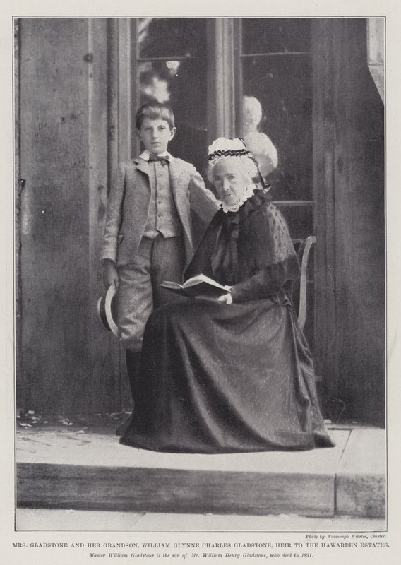 Pani Gladstone i jej wnuk, William Glynne Charles Gladstone, spadkobierca posiadłości Hawardenów autorstwa English Photographer