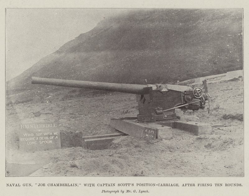 Naval Gun, Joe Chamberlain, z kapitanem Scotts Position-Carriage, po wystrzeleniu dziesięciu pocisków autorstwa English Photographer