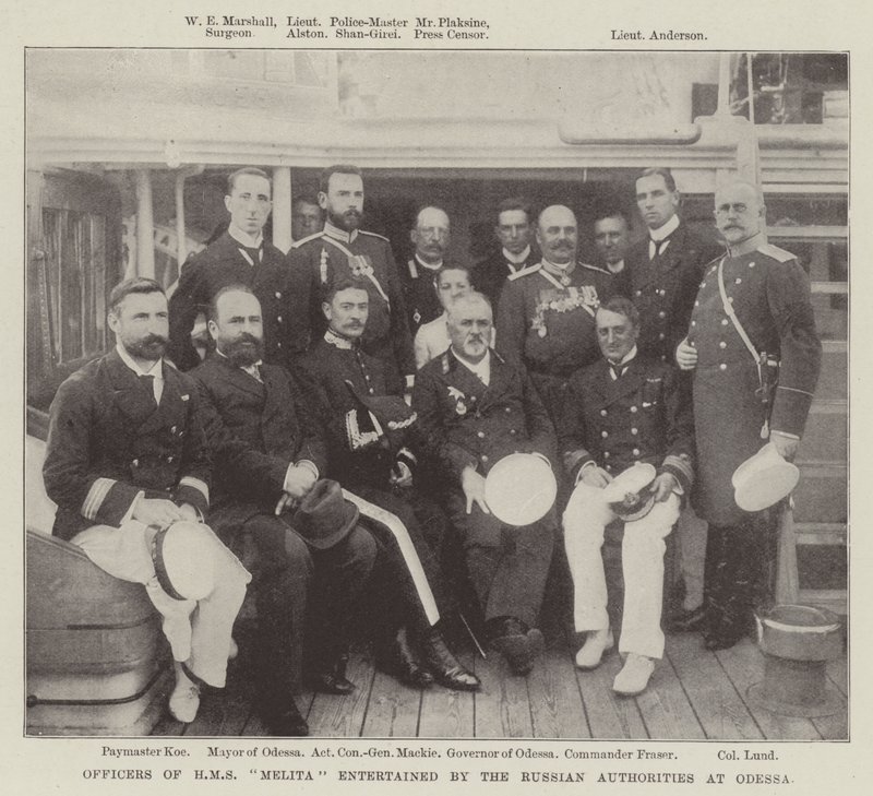 Oficerowie HMS „Melita” przyjmowani przez władze rosyjskie w Odessie autorstwa English Photographer