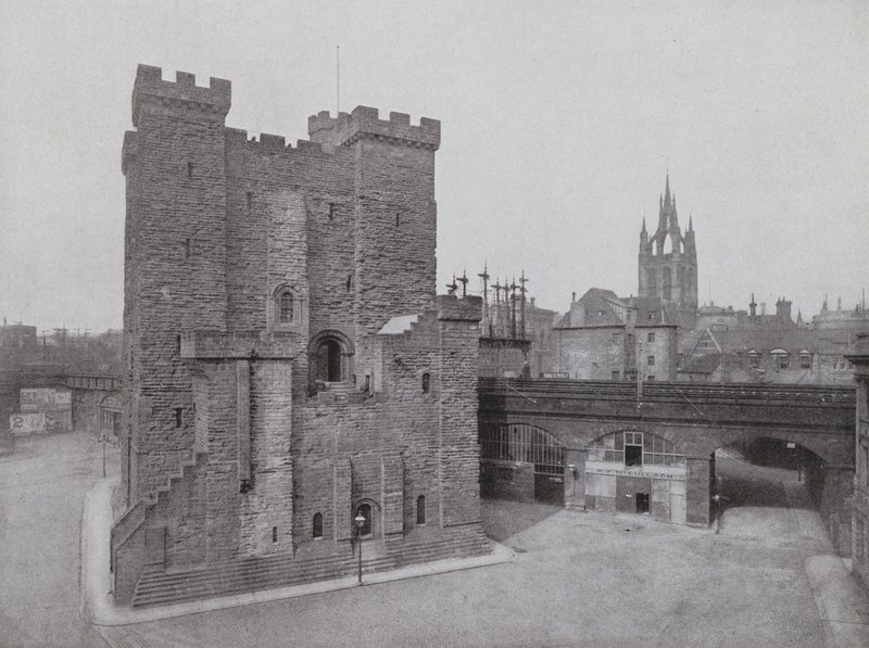 Stary Zamek, Czarna Brama i Katedra, Newcastle (zdjęcie czarno-białe) autorstwa English Photographer