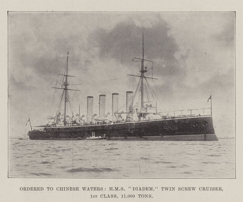 Zamówiono na chińskie wody, HMS Diadem, Twin Screw Cruiser, 1. klasa, 11 000 ton autorstwa English Photographer