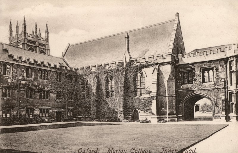 Oxford, Merton College, Inner Quad (zdjęcie czarno-białe) autorstwa English Photographer