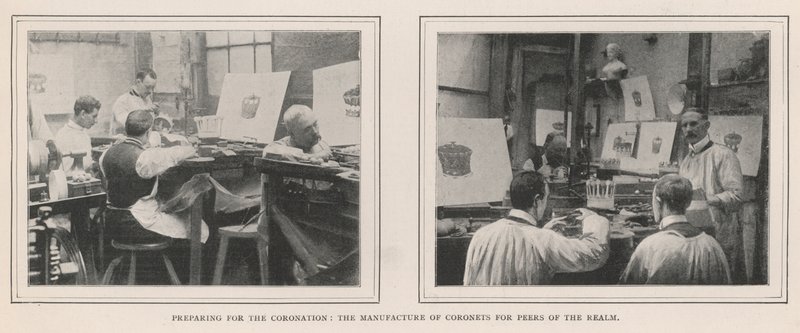 Przygotowanie do koronacji, produkcja koronek dla rówieśników królestwa autorstwa English Photographer