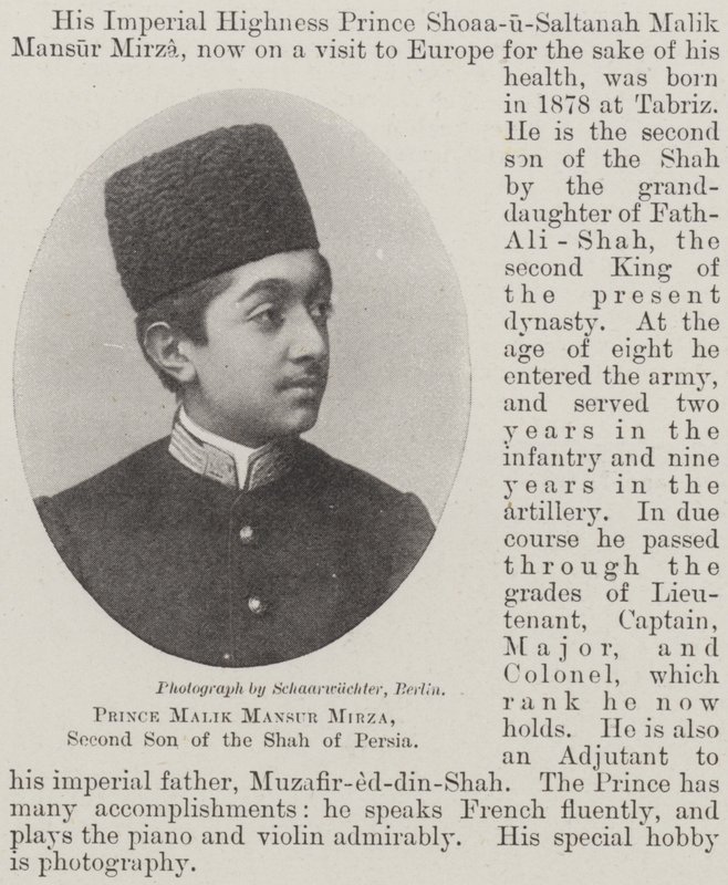 Książę Malik Mansur Mirza, drugi syn szacha perskiego autorstwa English Photographer
