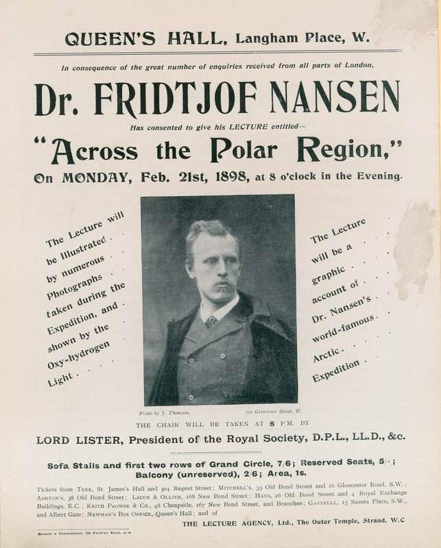 Program wykładu dr Fridtjofa Nansena, Across the Polar Region autorstwa English Photographer