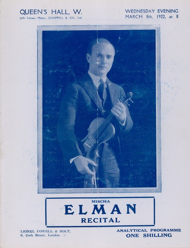 Program recitalu Mischa Elman, Queens Hall, 8 marca 1922 r. autorstwa English Photographer