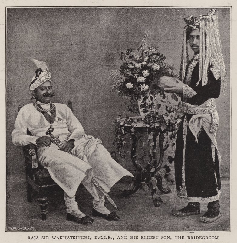 Raja Sir Wakhatsinghi, KCIE, i jego Najstarszy Syn, Oblubieniec autorstwa English Photographer