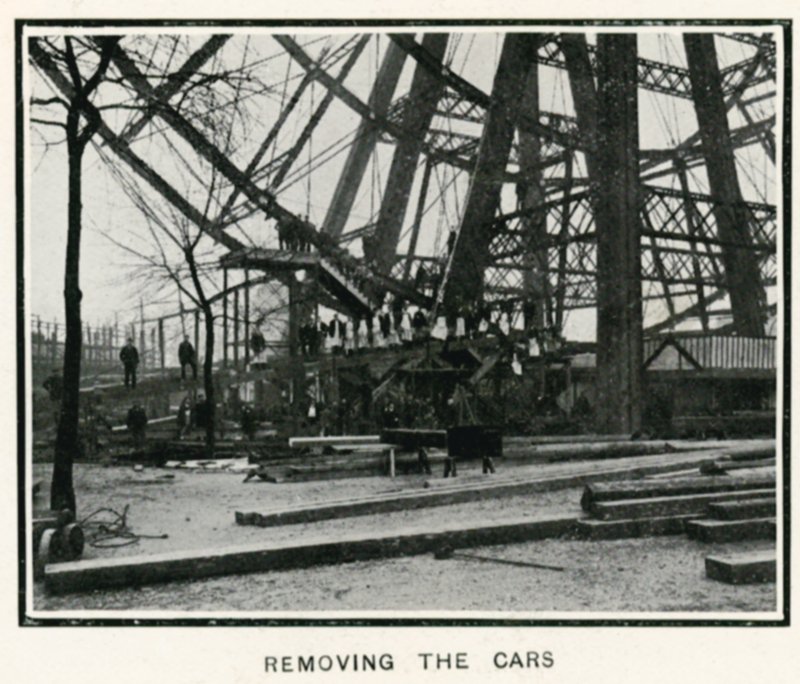 Usunięcie Wielkiego Koła w Earls Court w Londynie; usuwanie samochodów; z „Sfery”, 13 kwietnia 1907 autorstwa English Photographer