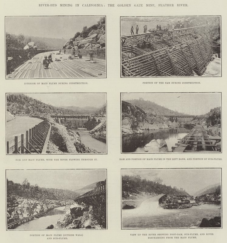Wydobywanie koryt rzecznych w Kalifornii, kopalnia Golden Gate, Feather River autorstwa English Photographer