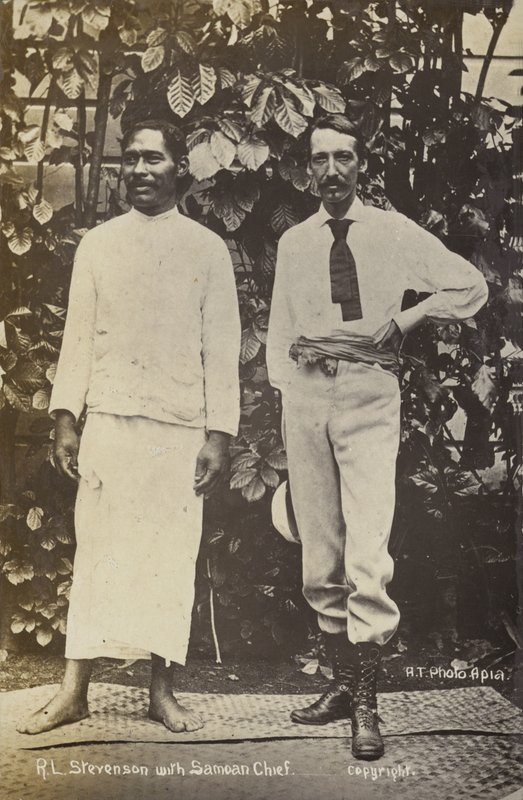 Robert Louis Stevenson z wodzem Samoańczyków autorstwa English Photographer