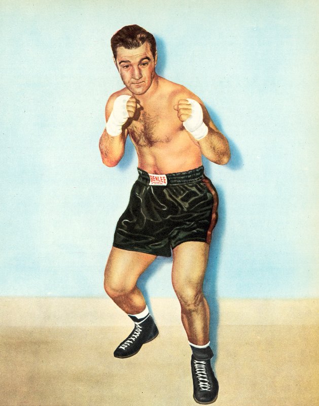 Rocky Marciano, mistrz świata w boksie wagi ciężkiej, niepokonany w czterdziestu ośmiu walkach zawodowych (zdjęcie) autorstwa English Photographer