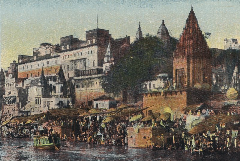 Scena nad Gangesem, Benares (kolorowe zdjęcie) autorstwa English Photographer