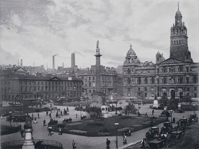 Szkocja: Glasgow, George Square (zdjęcie czarno-białe) autorstwa English Photographer