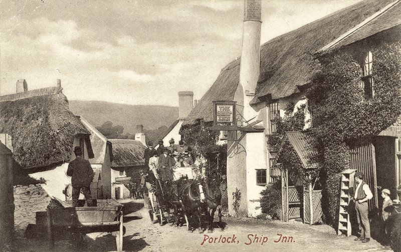 Ship Inn, Porlock (zdjęcie czarno-białe) autorstwa English Photographer