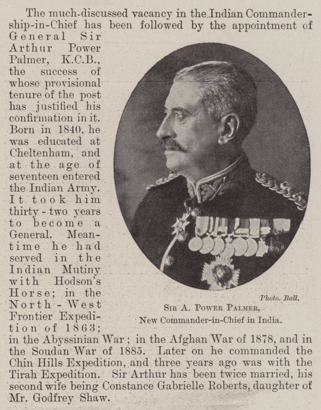 Sir A Power Palmer, nowy głównodowodzący w Indiach autorstwa English Photographer