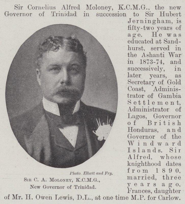 Sir C A Moloney, KCMG, nowy gubernator Trynidadu autorstwa English Photographer