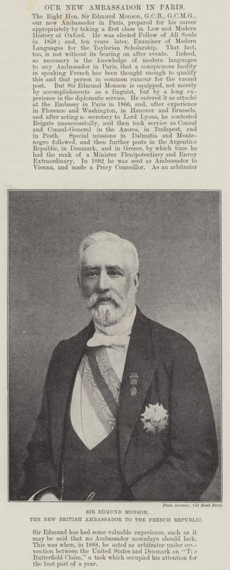 Sir Edmund Monson, nowy brytyjski ambasador w Republice Francuskiej autorstwa English Photographer