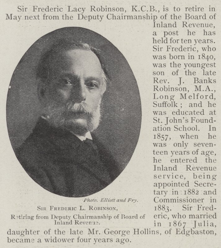 Sir Frederic L Robinson, odchodzący z funkcji zastępcy przewodniczącego Zarządu Urzędu Skarbowego autorstwa English Photographer