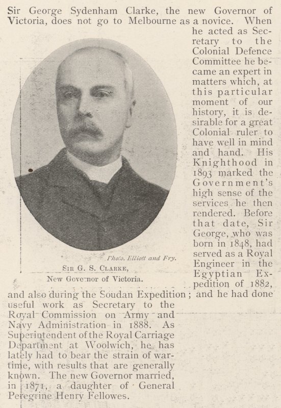 Sir G S Clarke, nowy gubernator stanu Wiktoria autorstwa English Photographer