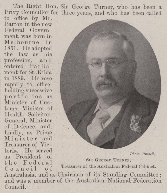 Sir George Turner, skarbnik australijskiego gabinetu federalnego autorstwa English Photographer