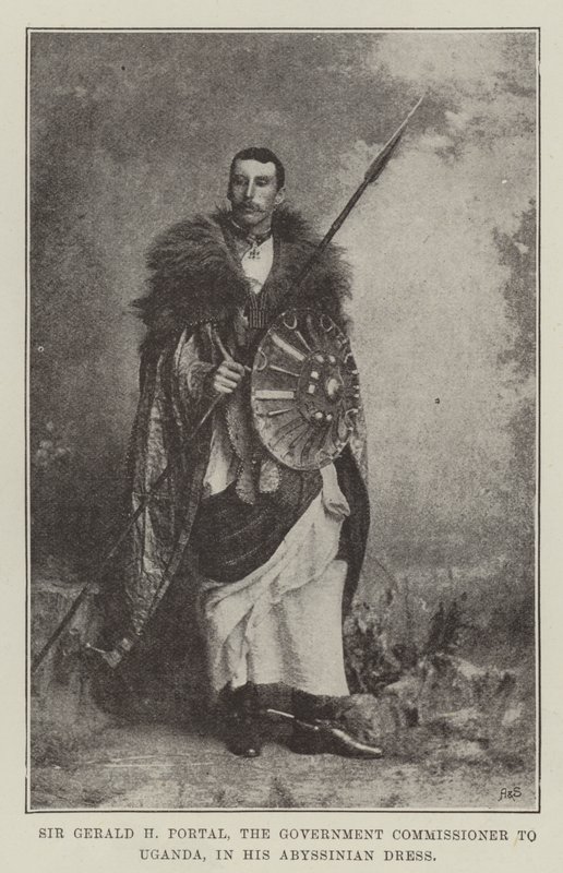 Sir Gerald H Portal, komisarz rządowy w Ugandzie, w swoim abisyńskim stroju autorstwa English Photographer