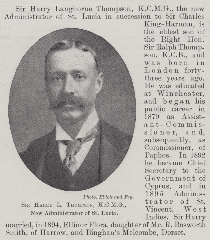 Sir Harry L Thompson, KCMG, nowy administrator St Lucia autorstwa English Photographer