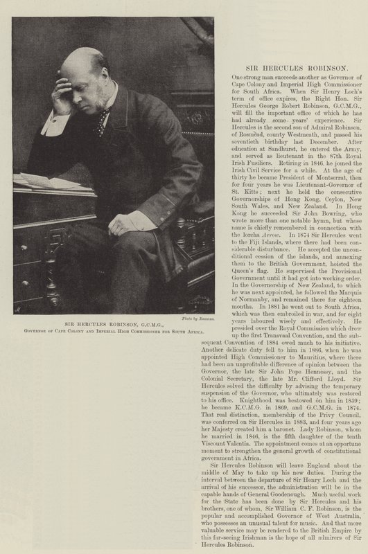 Sir Hercules Robinson, GCMG, gubernator Kolonii Przylądkowej i Imperialny Wysoki Komisarz RPA autorstwa English Photographer
