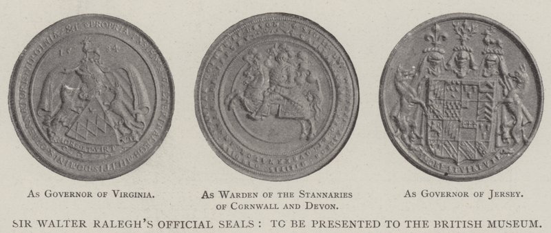Oficjalne pieczęcie Sir Waltera Ralghsa, które zostaną przedstawione British Museum autorstwa English Photographer