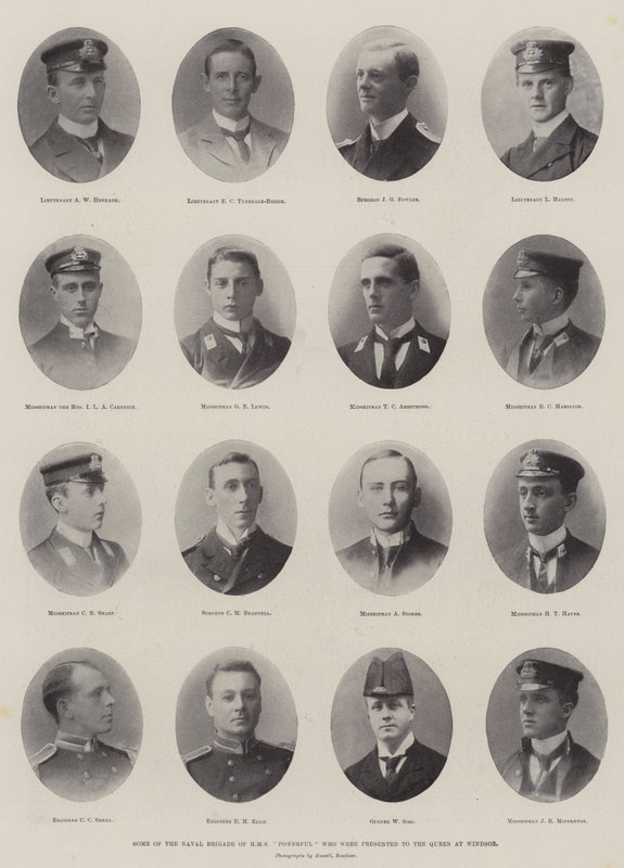 Niektórzy z Brygady Morskiej HMS Powerful, którzy zostali przedstawieni królowej w Windsor autorstwa English Photographer