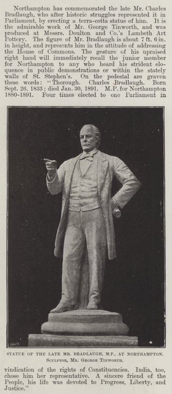 Statua zmarłego pana Bradlaugha, posła, w Northampton, rzeźbiarza, pana George
