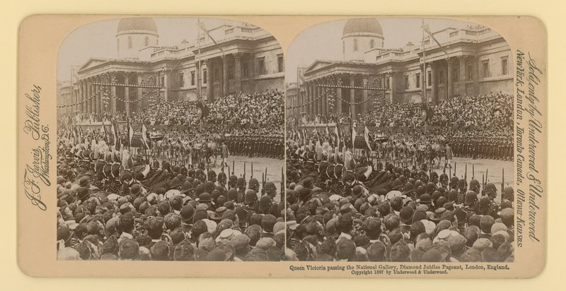 Nadruk stereograficzny Diamentowego Jubileuszu Królowej Wiktorii autorstwa English Photographer