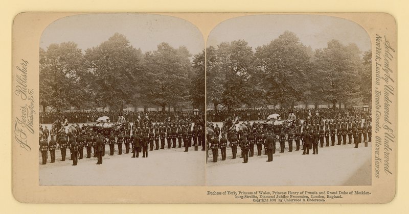 Nadruk stereograficzny Diamentowego Jubileuszu Królowej Wiktorii autorstwa English Photographer