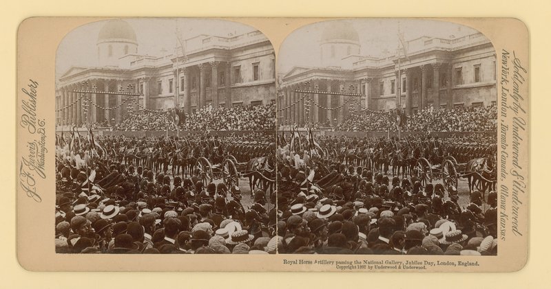 Nadruk stereograficzny Diamentowego Jubileuszu Królowej Wiktorii autorstwa English Photographer